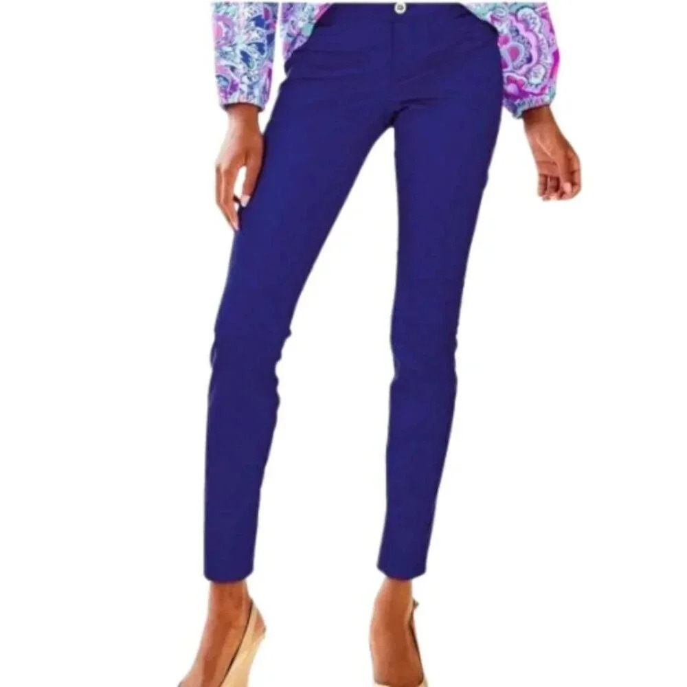 Lilly Pulitzer Womens 6 29" Kelly Textured Skinny Ankle Pant Royal Purple